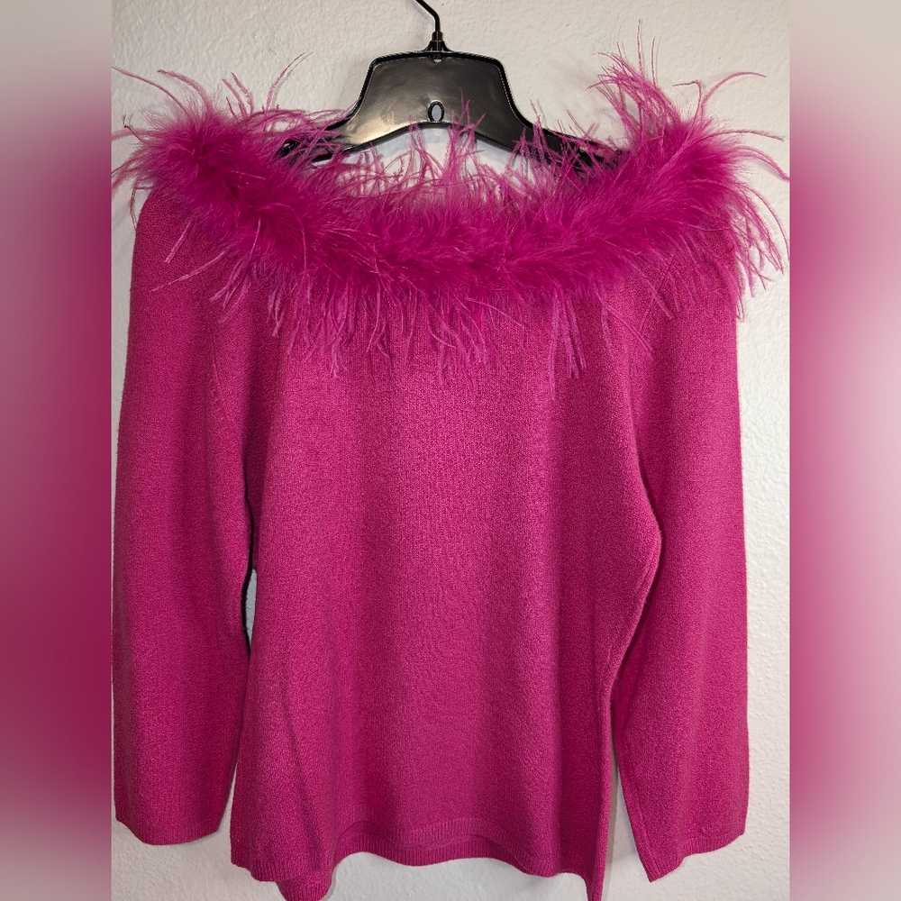 Gantos Pink Feathered Long Sleeve Sweater NWTgs Size M